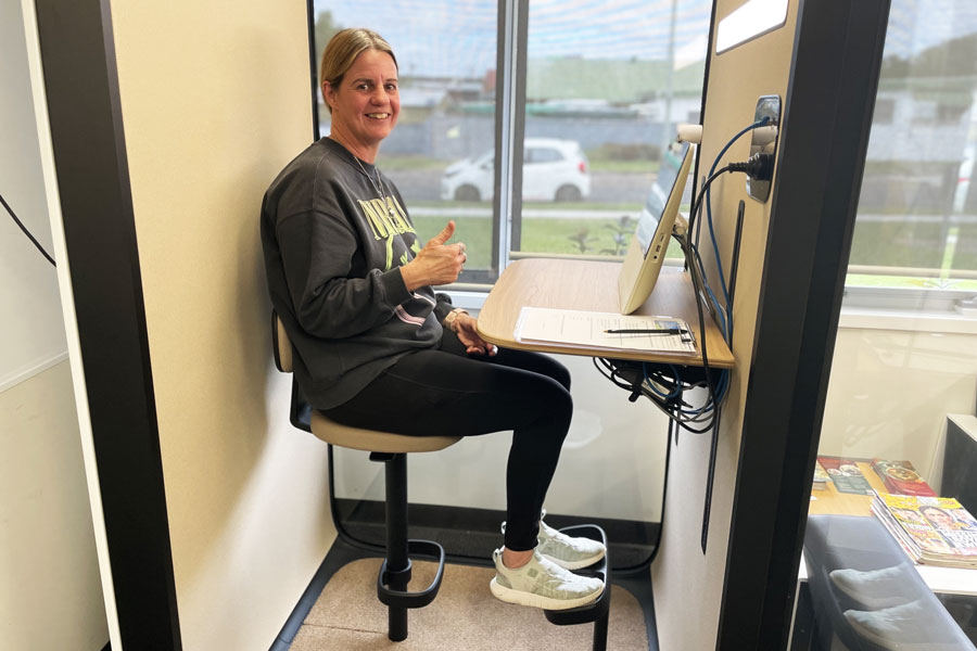 Marni is one of the patients who has used the telehealth pod at the Brighton Wellness Hub and gave it a big tick of approval for being private and it reduced the anxiety of visiting hospital.