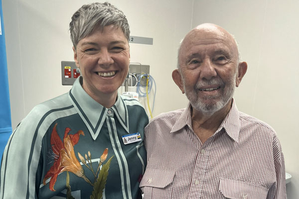 Assistant Nursing Director Jenny Peek with patient Alfred Kane at The Prince Charles Hospital