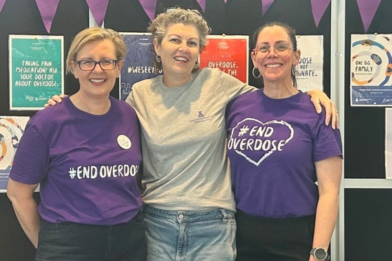 Melaleuca Clinic Nurse Unit Manager Margo Hickman with Clinical Nurse Ashley Mayer and Social Worker Emma Armitage at last year's International Overdose Awareness Day event.