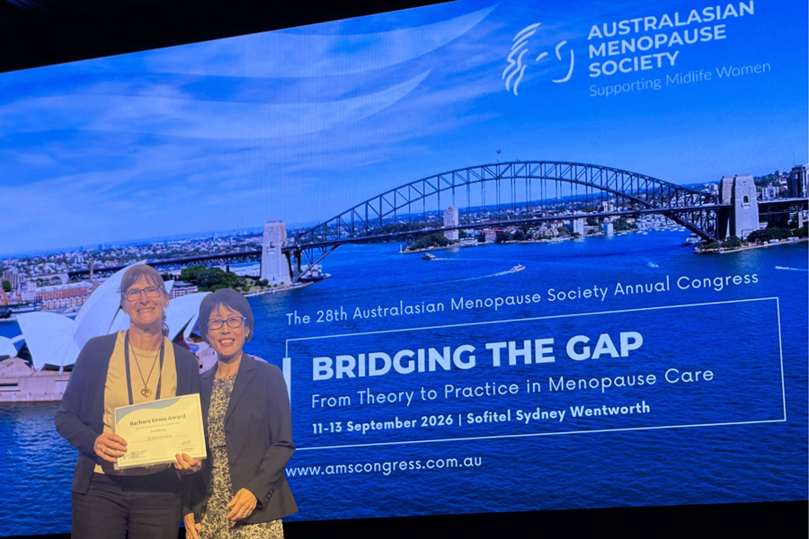 Caboolture Hospital physiotherapist Helen Edwards receiving the Barbara Gross Award at the Australian Menopause Society Congress in Sydney.